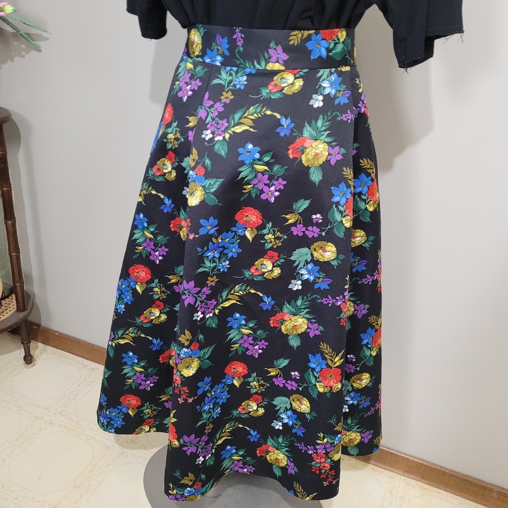 Handmade vintage floral a line midi skirt